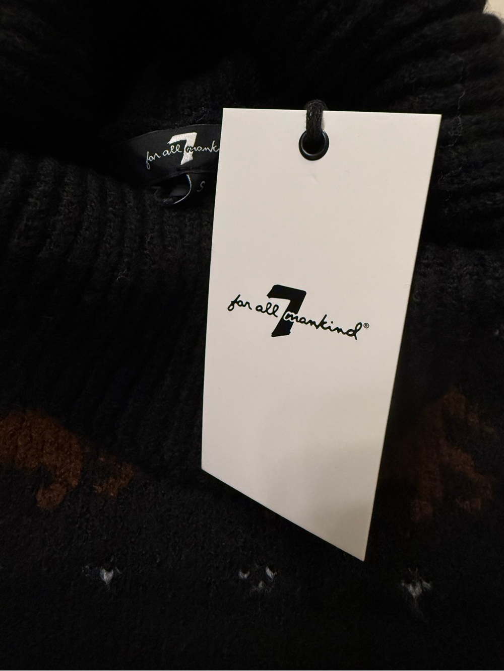 NWT 7 for all Mankind Geometric Fair Isle Horse Motif Short Sleeve Black Sweater - Picture 5 of 7